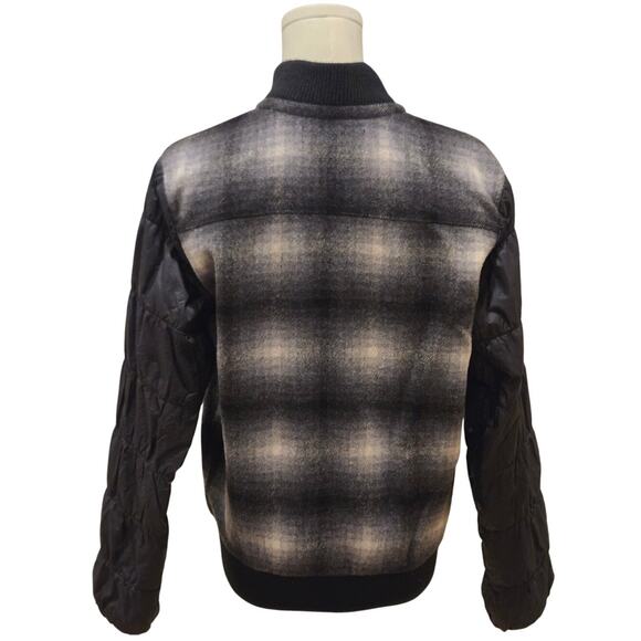 SMARTWOOL Ibera Merino Wool Bomber Jacket Black White Check Womens Small - Picture 5 of 10
